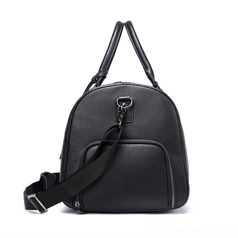 High End Genuine Leather Gym Bag With Shoe Compartment (Black / Brown)