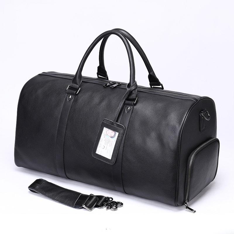High End Genuine Leather Gym Bag With Shoe Compartment (Black / Brown)