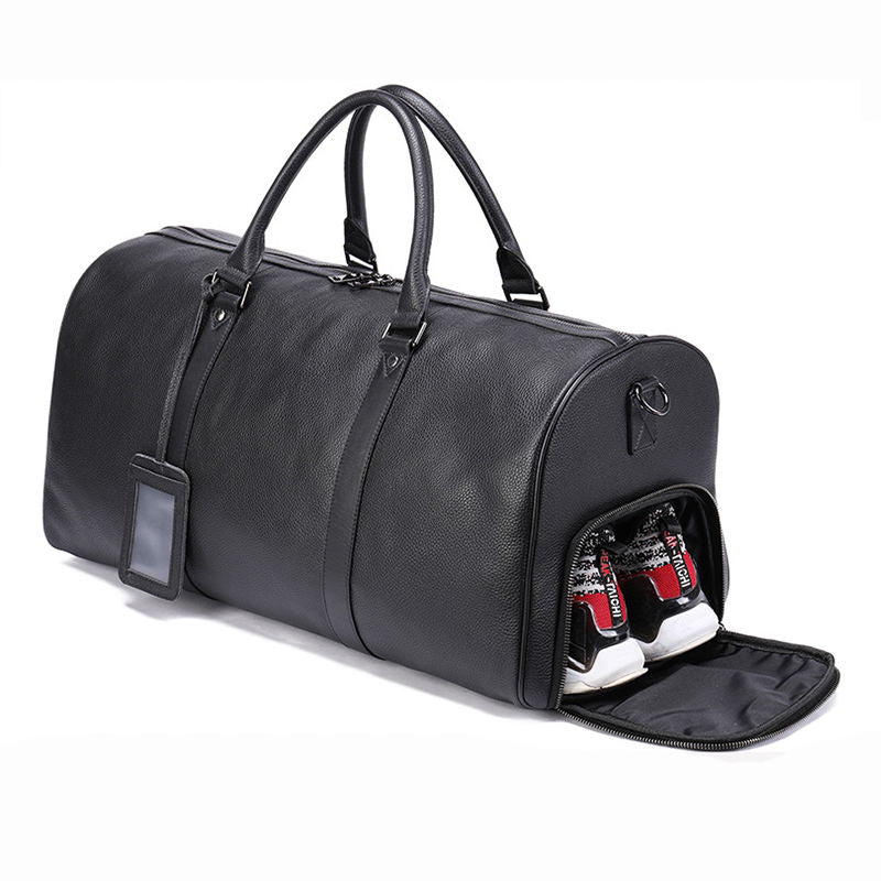 High End Genuine Leather Gym Bag With Shoe Compartment (Black / Brown)