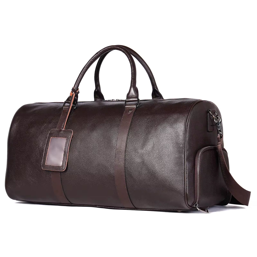 High End Genuine Leather Gym Bag With Shoe Compartment (Black / Brown)