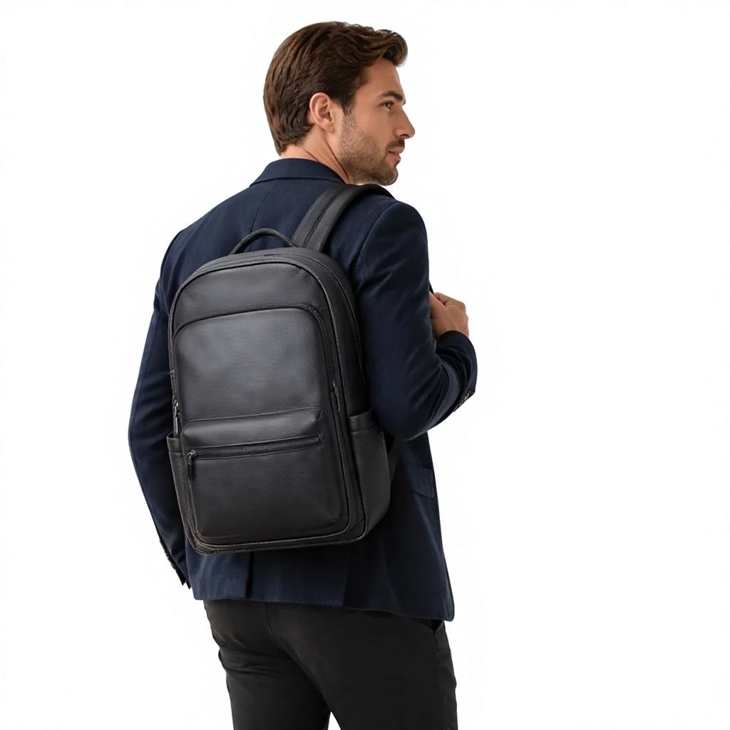 Black Full Grain Leather Business Back Pack